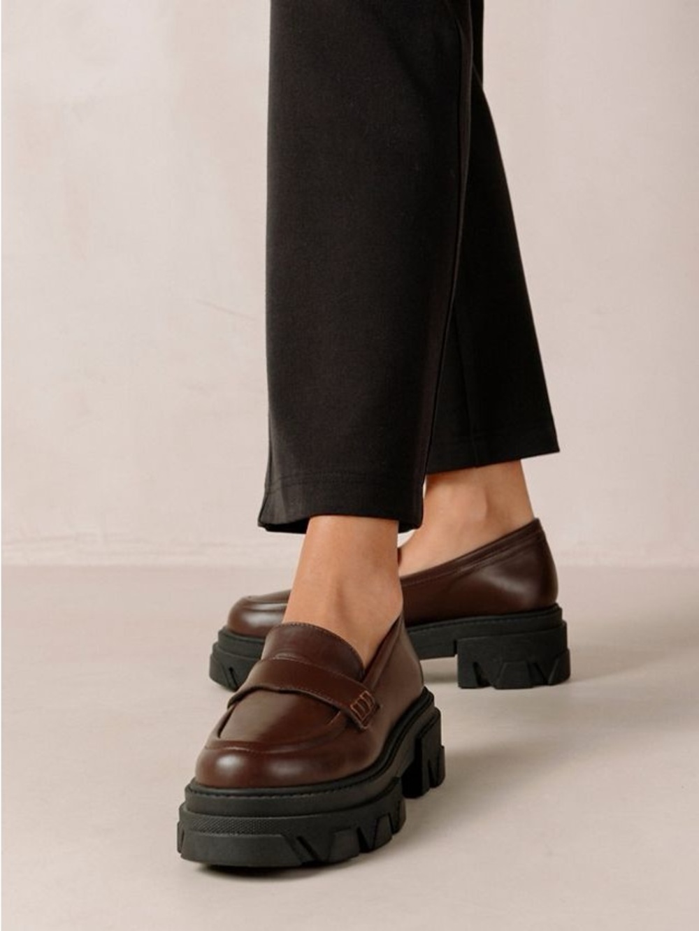 ALOHAS Brown Chunky Lug Sole Penny Loafers - Picture 2 of 15